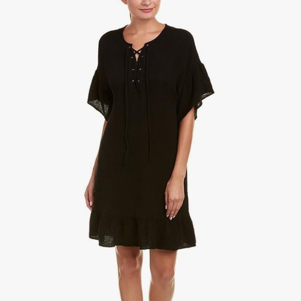 NWT Velvet by Graham & Spencer Elegant Black Double Gauze Cotton Dress